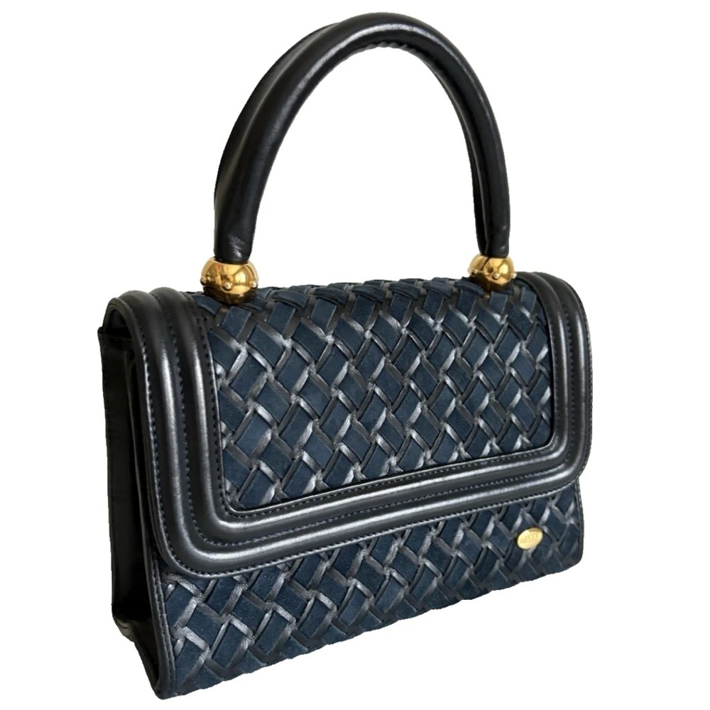 Vintage Bally top handle quilted leather navy Crossbody handbag from Japan - Picture 4 of 16